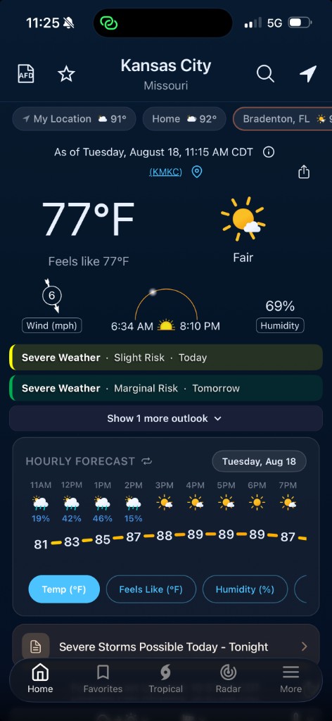 EverythingWx home screen in Kansas City