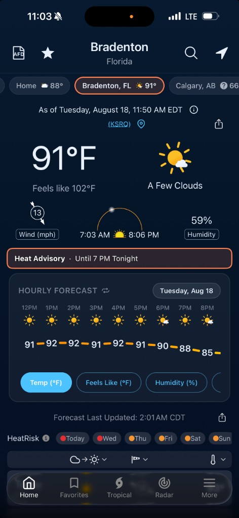 EverythingWx home screen in Bradenton