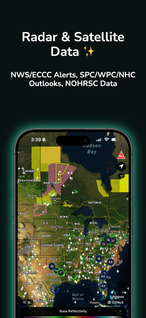 EverythingWx radar and satellite map with alerts and lightning