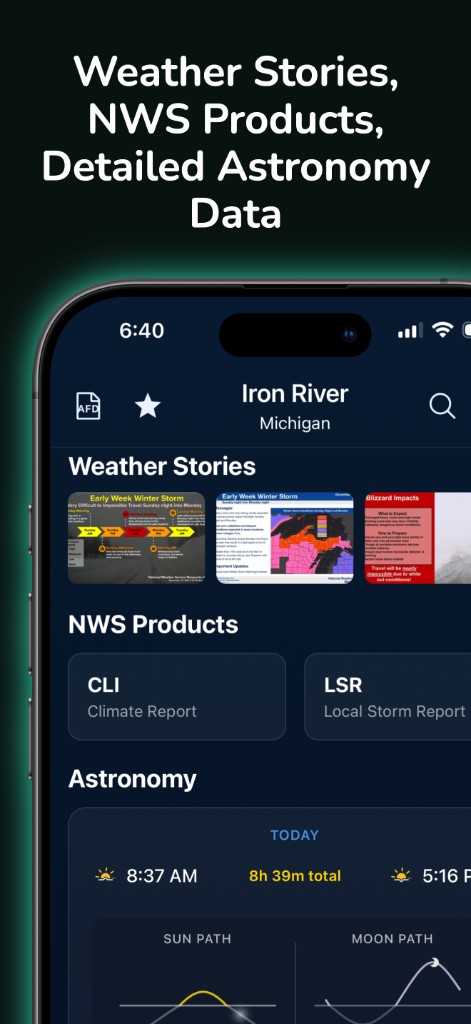 Weather stories, NWS products, and astronomy