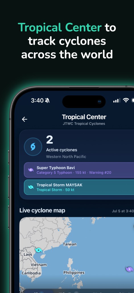 Tropical Center with active cyclones and a live map